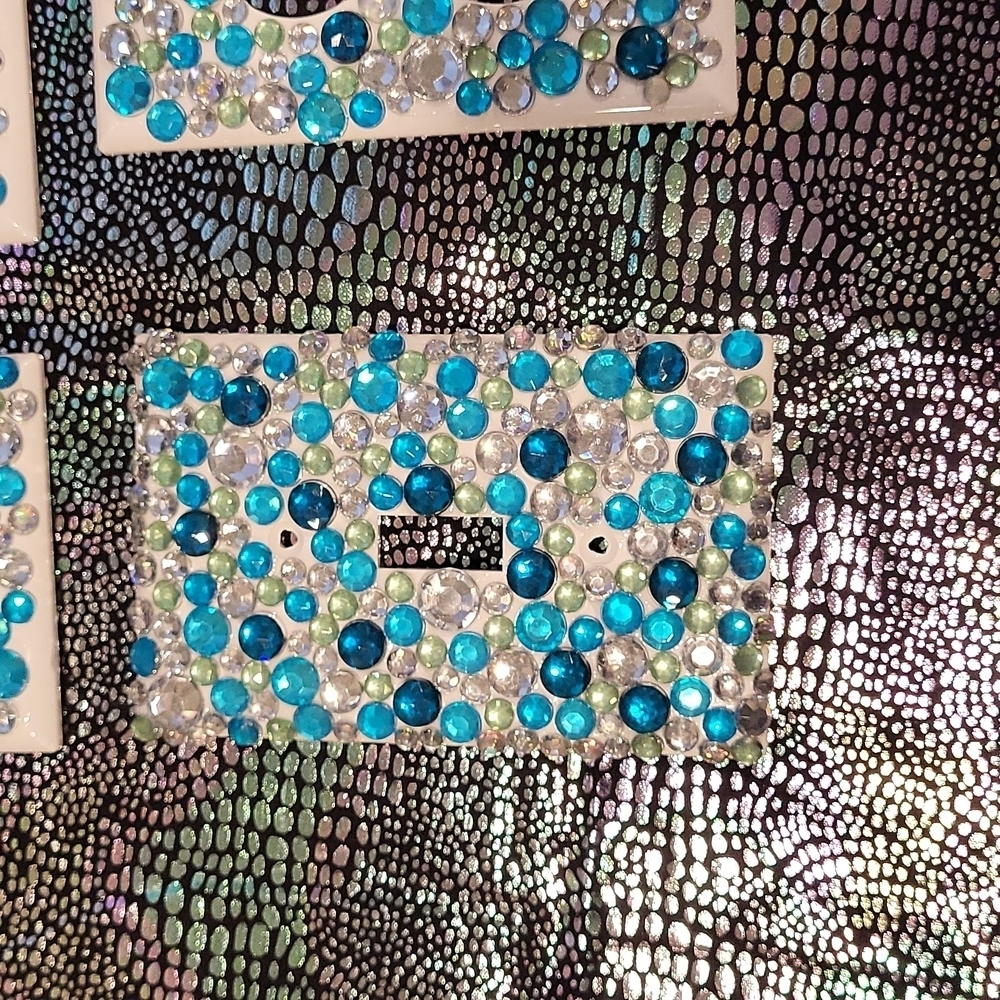 Blingy blue green silver light switch covers!